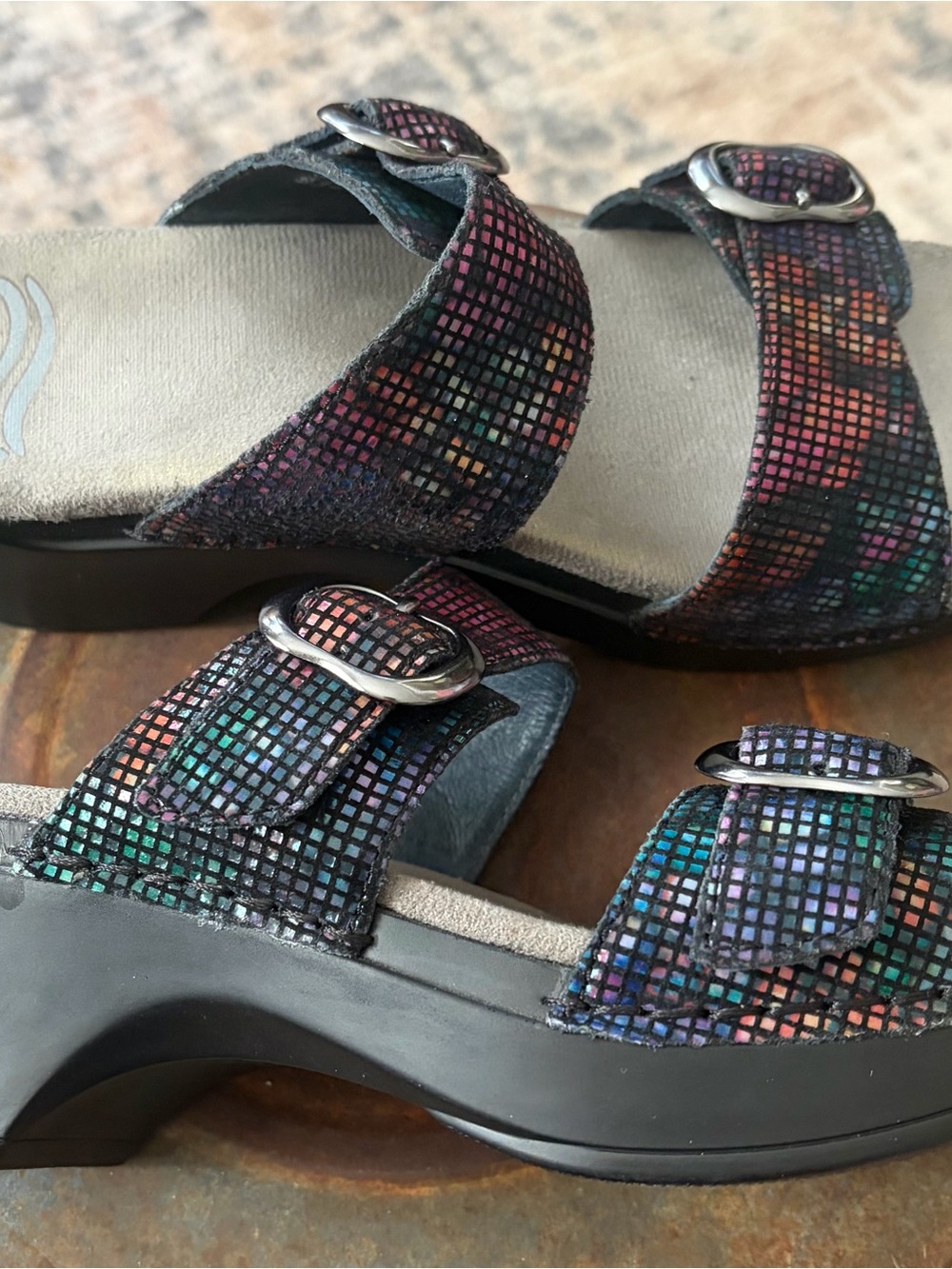 Dansko Iridescent Mosaic Buckle Slide Sandals